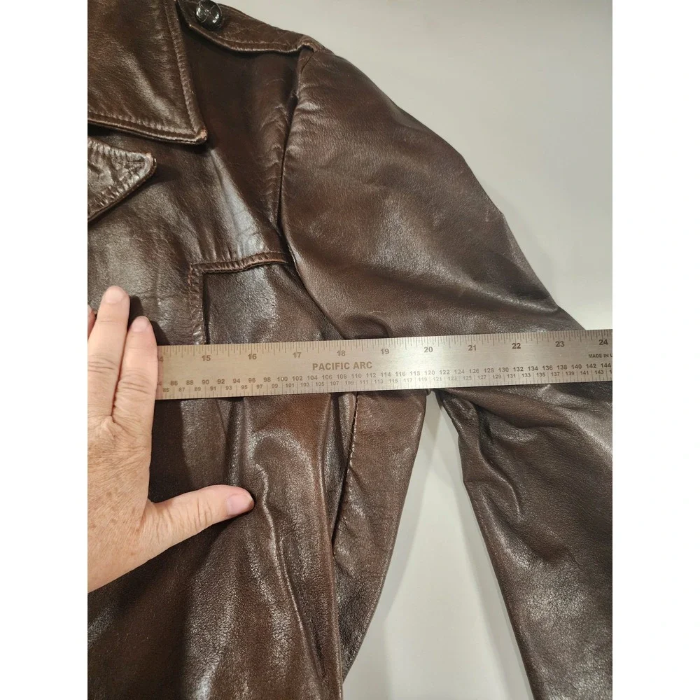 Vintage 1940s German Leather Trench Coat Mens L Brown Horsehide WW2 Officers